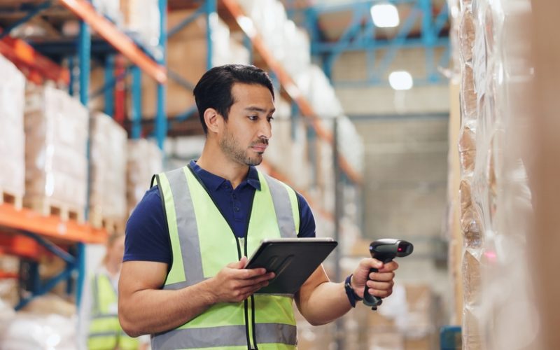 Logistics,,Man,And,Tablet,In,Warehouse,With,Scanning,,Stock,And